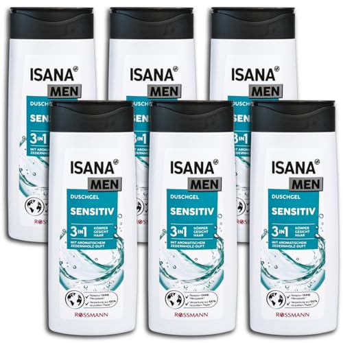 6 er Pack ISANA MEN 3in1 Duschgel sensitiv Shower Gel 6 x 300 ml