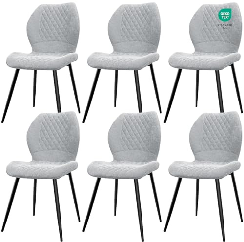 JIJIAN set di 6 Sedie da Pranzo Imbottite in Lino Naturale, Design Ergonomico Moderno per Cucina, Sala da Pranzo, Soggiorno, Camera da Letto, Reception, Grigio