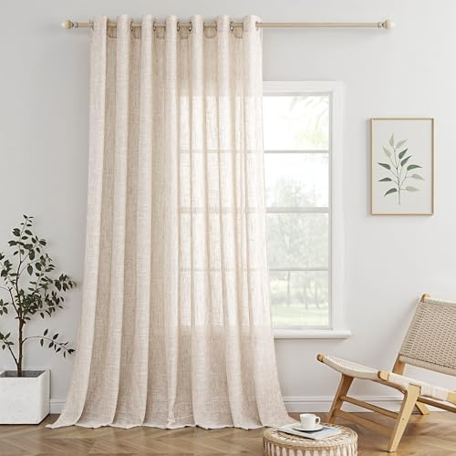 MIULEE Gardinen mit Ösen, Leinenoptik 300x245 cm Natur, 1er Set | Moderne Lichtdurchlässige Fensterschals für Wohnzimmer, Küche & Schlafzimmer, Durchscheinende Dekorative Schlaufenschal