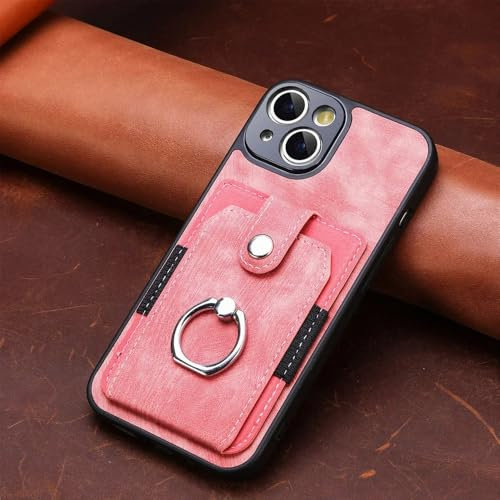 CIBOS Custodia in pelle per iPhone 15 14 13 12 11 Pro XR X XS Max 8 7 Plus con anello porta dito, rosa, per iPhone 13 Mini