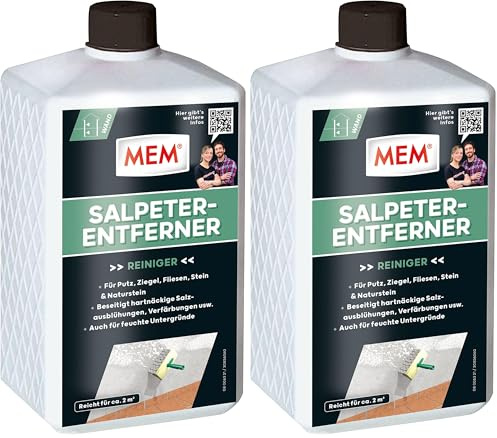 MEM Salpeter-Entferner, Anwendungsfertiger Stein- und Wandreiniger, Einfache Anwendung innen und außen, Für verschiedene Untergründe, Lösemittelfrei, 1 l, Farblos (Packung mit 2)