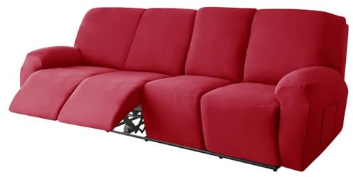 CSHWXY Relaxsofa-Bezug, 4-Sitzer, Stretch, Einzelsessel, Relax-Schonbezug, Rutschfester Sofa-Stuhlschutz für das Wohnzimmer, waschbar, 4er-Set, rot, 1 Set