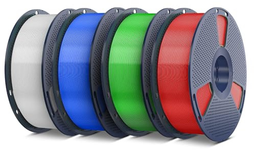 SUNLU Lot de 4 filaments PETG de 1,75 mm, 4 kg, moins de cordage et bonne adhérence des couches, filament pour imprimante 3D, 4 kg, 1 kg par bobine, 4 couleurs (transparent avec 3 bobines de rouge