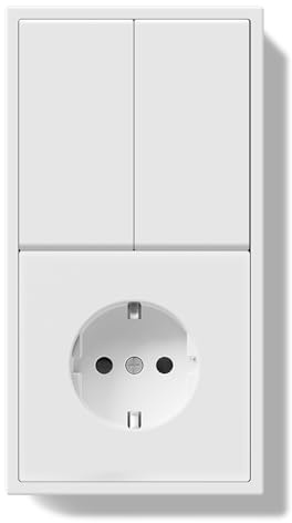 BSEEDLIFE Interruptor con Enchufe Montaje Empotrado,2 Gang 1 Vía,Schuko Enchufe de Pared con Marco de PC,Interruptor de Botón con Abrazaderas y Garras Para cables,Fácil Instalación,150 * 80mm Blanco