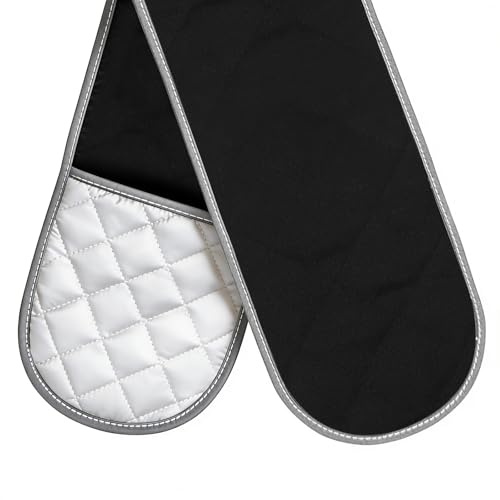 Double Oven Gloves Heat Resistant To 250C Independently Tested And Certified Extra-Long Length Oven Mitts heat protection for 15 seconds, average, Grey