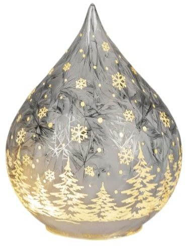 formano LED Deko Tropfen Frosty-silber 15 cm Glasleuchte + Timer (6h an / 18h aus) Farbglas Batteriebetrieben. - Stimmungslicht für Winter & Weihnachten - Dekoleuchte für gemütliches Zuhause