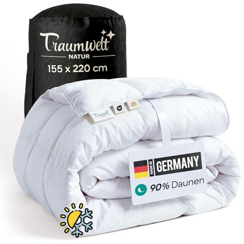 Traumwelt Natur Made in Germany Daunendecke 155x220 cm aus 90% Daunen und 10% Federn, winterdecke, Allergiker geeignet (nomite), Öko-Tex 100 Klasse 1 Zertifiziert, Downpass