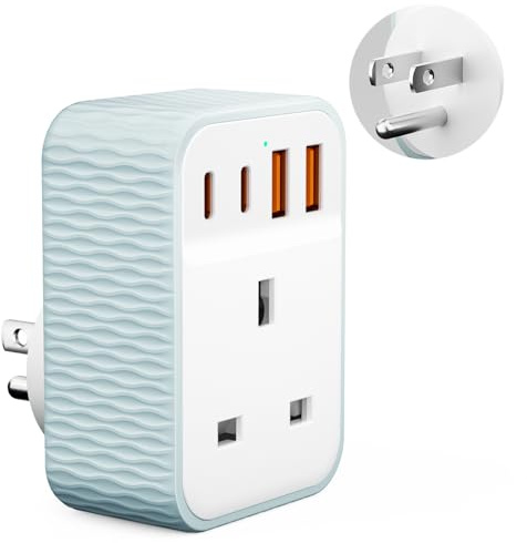 UK to US Plug Adaptor, 5 in 1 USA Travel Adapter with 2 USB A Ports & 2 USB C Ports(5V/3.4A), American to UK Plug Adapter, Plug Adapter from UK to USA for US Canada Mexico Colombia Thailand(Type B)