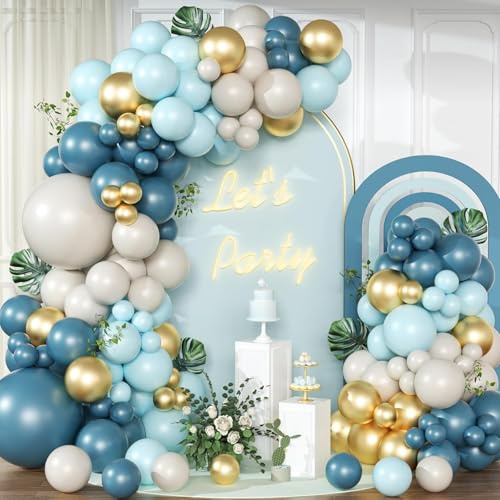 luftballons Blau Gold Beige,135Stück Blau Luftballons Girlande mit Beige Ballons Luftballons Hellblau Luftballons Gold für Geburtstag Party Deko Hochzeit Engagement Party Graduation Deko