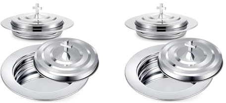 Remingtape 2X Silver Communion Set with Lid, Stainless Steel Bread Tray Plates for Churches, Holy Communion Tray with Cover, Church