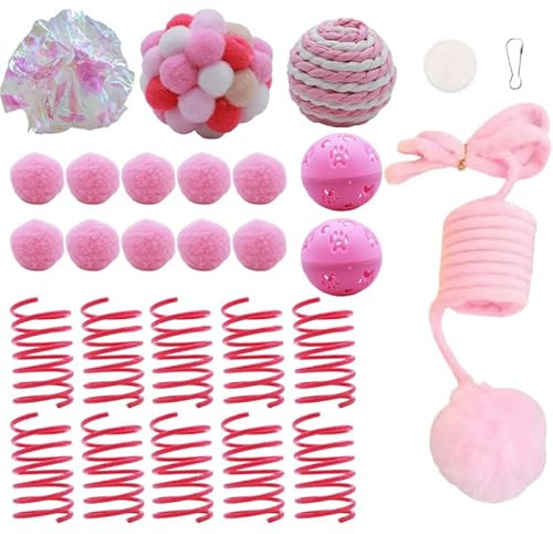 Bertifive 26 Stücke Katzenspielzeug Set Interaktives Katzen Spielzeug für Kätzchen Katzenbälle Spring Spirale, Knisterball, Soft Katzenbälle Filzbälle Katze für Innen Spielen Kauen Kratzen,Rosa