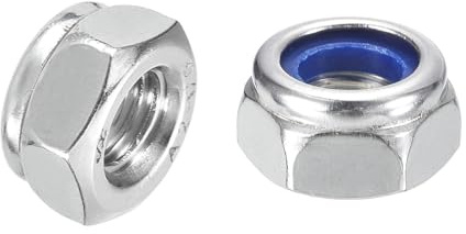 QUARKZMAN 50 Piezas Tuercas Hexagonales Autoblocantes Con Insertos De Nylon M10x1.5mm, Tuercas De Seguridad Con Insertos De Nylon En Acero Inoxidable 304 Para Fijadores, Plateado Y Azul