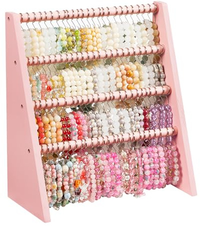 Emfogoo 4 Etagen Armband Halter, Holz Armband Ständer Aufbewahrung, Große Kapazität Stehende Aufbewahrung zur Präsentation von Armbändern, Bangles und Uhren, für Haus, Craft Shows und Store (Rosa)