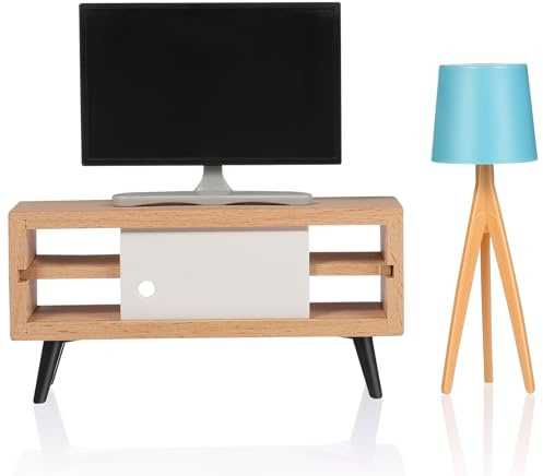 Toddmomy 1 Set Dockhusmöbler Miniatyr-tv Och Skåpmodell Med Lampa För Vardagsrum Dockhustillbehör