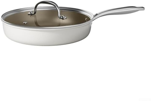 Poêle à frire de 24 cm en acier inoxydable à fond plat pour steak et œufs, batterie de cuisine entièrement revêtue à 3 plis, passe au four jusqu'à 315,6 °C, convient pour différents types de