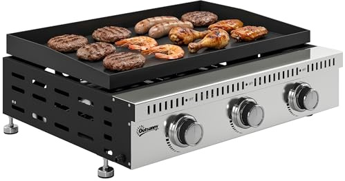 Outsunny Barbacoa de gas, 9 kW, 3 quemadores, acero inoxidable, superficie de parrilla 56,5 x 33 cm, con recogedor de grasa, propano/butano/GLP, portátil para camping, picnic y terraza, negro