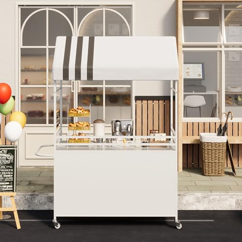 Chariot de Vente Portable avec auvent, Chariots Alimentaires Mobiles avec Roues verrouillables, présentoir de Rue Robuste de 215 cm de Haut pour événements intérieurs et extérieurs