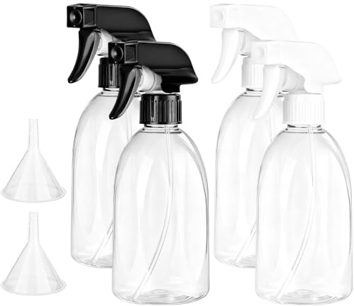 EUGENEKELLY 4PCS Botella de Spray Vacías de Plástico de 500 ml, Pulverizador Agua de limpieza, Bote Spray Pulverizador, Vaporizador de Agua para Plantas, Limpieza, Cocina - (Transparente)