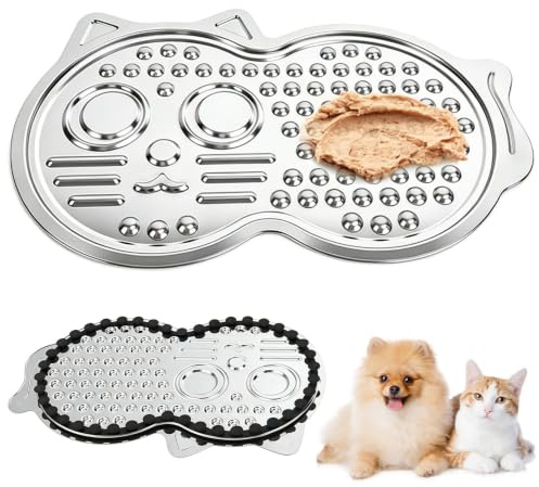 Stainless Steel Lick Mats for Dogs, Slow Feeder Dog Cat Bowl with Non-Slip Suction Cups Base, Chew Proof Pet Licking Mat for Puppy & Cat Anxiety Relief, Stainless Steel Dishwasher Safe