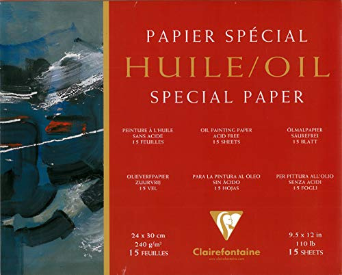 Clairefontaine 96492C - Blocco collato 4 lati di carta da disegno Huile 15 fogli 24x30 cm 240g, Bianco