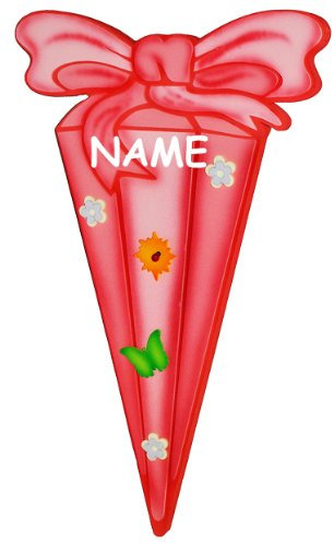 alles-meine.de GmbH 3-D Wandbild/Türschild/Wandtattoo - Schultüte rosa - Wetterfest - incl. Name - Bild Kinderzimmer Wandsticker Wanddeko Namensschild