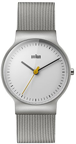 Braun Ladies Slim 3-Hand Analogue Quartz Watch, White Dial and Steel Milanese Mesh Strap, 32mm Stainless Steel Case, Model BN0211WHSLMHL.