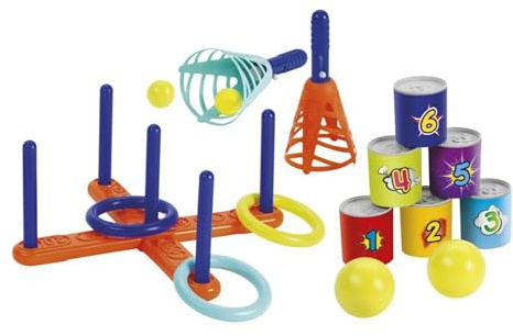 Ecoiffier - Outdoor Spielset - Ringwurfspiel, Dosenwerfen, Fangball, ideale Spiele für Kindergeburtstage, Strandspielzeug, für Kinder ab 18 Monaten