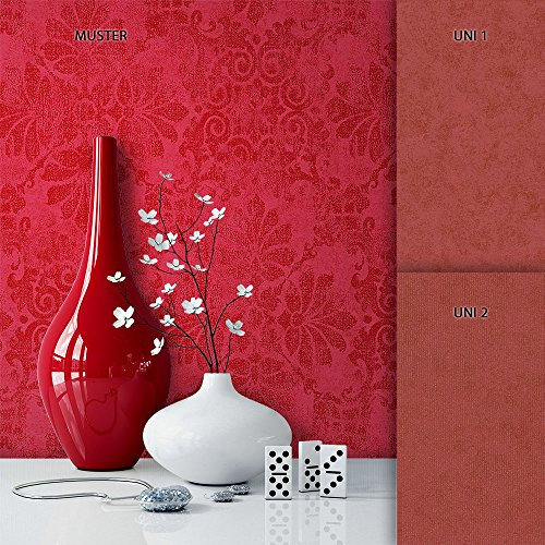 NEWROOM Tapete Metallic Ornament Barock Vliestapete Rot Vlies moderne Design Optik Barocktapete Wohnzimmer Glamour inkl. Tapezier Ratgeber