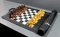 Stonkraft 19 x 15 Schachbrett Größe 12 x 12 echtes aufrollbares Leder-Schachspiel mit Schachfiguren aus Holz (Schwarz) - Leather Chess with Innovative Carry Pouch