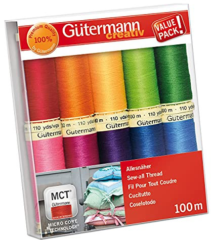 Gütermann creativ Nähfaden-Set mit 10 Spulen Allesnäher 100 m in verschiedenen Farben, Mehrfabig