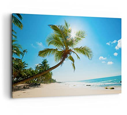 ARTTOR Bilder auf Leinwand 120x80cm Wandbild Landschaften Maritim - 3570 | Strand Palme Baum Groß XXL Wanddekoration Wohnzimmer Schlafzimmer Küche Wanddeko Wand Kunstdruck Wandkunst Wall Decor ARTTOR