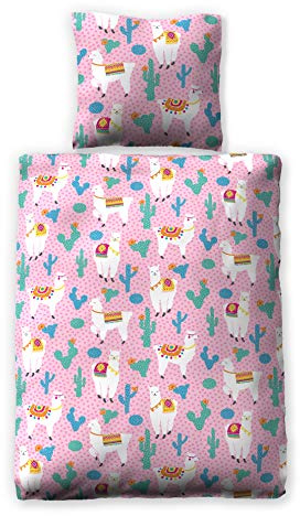 jilda-tex Bettwäsche 100% Baumwolle Design Fiesta Bettwaesche Kinderbettwäsche Lamabettwäsche Lama 135x200 cm + 80x80 cm Bettwaesche (Pink)