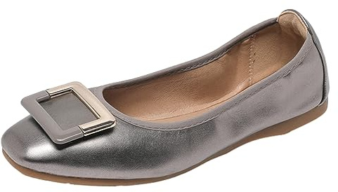 ANUFER Donna Morbido Ballerine Punta Quadrata Slip-On Scarpe da Passeggio Colore della Pistola DX2830 EU38