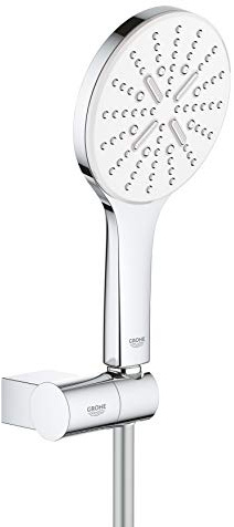 Grohe Rainshower 130 SmartActive 26580LS0 Soffione Doccia a 3 Getti, Ecojoy Portata Limitata a 9,5l/min, Set con Supporto, Bianco Rotondo, 130 mm, Set di 3 Pezzi
