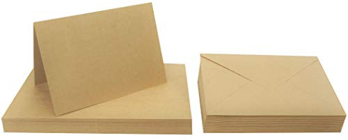 Netuno 25 Faltkarten Kraftkarton 300g DIN A6 + 25 Briefumschläge DIN C6 Vintage Kraftpapier-Karten Set mit Briefhüllen Karteikarten gefaltet Kartenpaket Natur Klappkarten blanko mit Umschlag