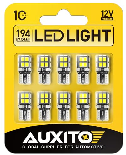 AUXITO 194 LED Bulb 6000K White 168 2825 W5W T10 Wedge 14-SMD Interior Car Bulbs Replacement for Dome Map Door Courtesy Trunk License Plate Parking Lights, 10 PCS