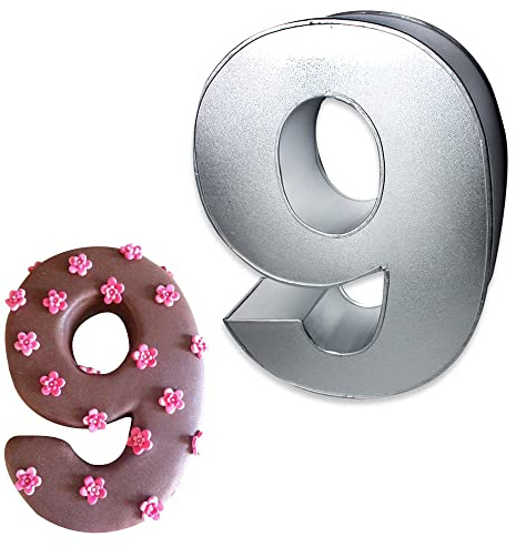 Global Outlet Ltd 0-9 Number Individual Cake tins for Baking and Birthday, Wedding Anniversary & Parties, Metallic Cake molds (9)