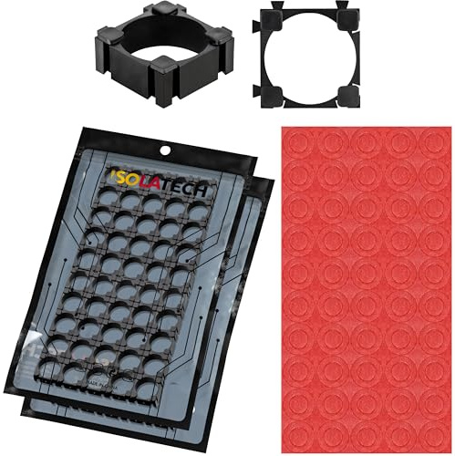 Portabatterie ISOLATECH per batterie 18650 agli ioni di litio con anelli isolanti autoadesivi per terminali positivi in un set rosso, accessori per hobbisti, facili da usare (qui: 100 pezzi)