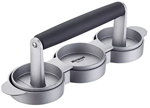 Westmark Mini Hamburgermaker, Formt 3 Mini-Patties (Ø: ca. 6,5 cm) gleichzeitig, Aluminium/Kunststoff, Trio, Silber/Schwarz, 62232260