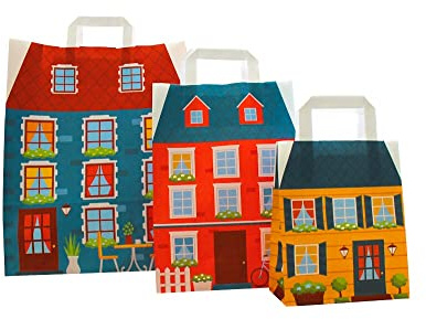 PGV Papiertragetaschen mit Flachhenkel Haus (50 Stück, 22 + 10 x 31 cm - ROT)
