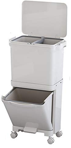 SYALEO Cubo de Basura Compartimiento de Basura con Tapa y Pedal, Capa extraíble integrada de hogares Doble Seca y húmeda Separación de Cocina Baño WC para Baño Cocina (Color : White)