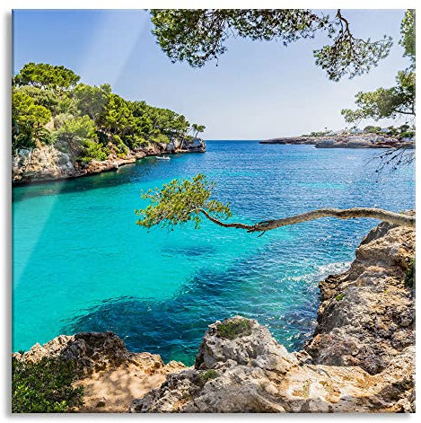 Pixxprint Glasbild, Wandbild auf Echtglas, Mallorca Bay Cove, 50x50 cm, inkl. Aufhängung und Abstandshalter