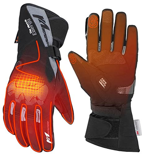 KEMIMOTO Beheizbare Handschuhe, Beheizte Handschuhe Motorrad mit 2500mAh Akku, Beheizte Winter Motorradhandschuhe für Herren und Damen, Ideal für Motorradfahren,Skifahren,Outdoor-Aktivitäten usw