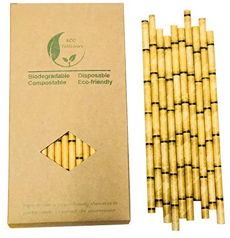 Yellow Bamboo Paper Straws, Packed 100 Biodegradable Bamboo Drinking Straws For Drinking, Environmentally Friendly Straw to Replace Plastic Straw