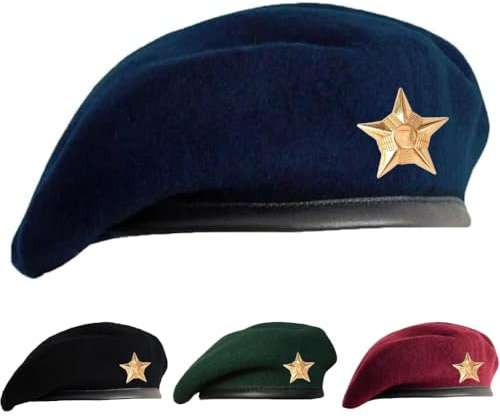 SILAK Traditional Army Style Cap with Metal Star Badge – Che Guevara Inspired, Woolen French Beret Hat for Men and Women (Blue)