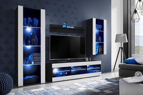 Komodee Wohnwand TV Tivoli Medio A1 Weiß/Schwarz 245x159x35 cm