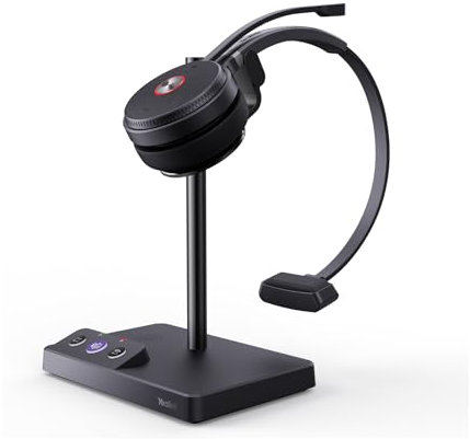 Yealink WH62 Casque DECT sans Fil certifié par Les équipes, Casque de Bureau à Une Oreille pour téléphone de Bureau et softphone d'ordinateur, Microphone antibruit, 13 Heures d'autonomie en conversat