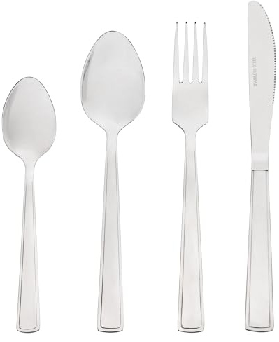 Baroni Home Set 24 pz Posate da Tavola in Acciaio Inox, Posate Color Argento con Manico Squadrato per 6 Persone, Lavabili in Lavastoviglie, Forchetta, Coltello, Cucchiaio, Cucchiaino da The o Dolce
