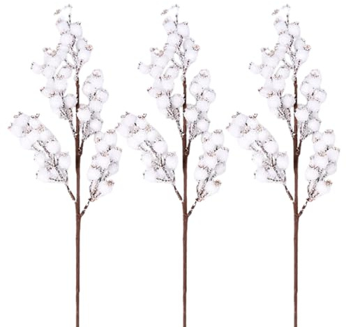 Tuelaly Schnee Stechpalme Zweige Schneeweiße Beeren Zweige Realistische Festliche Weihnachtsdekorationen DIY Handwerk Künstliche Weiße Beeren 3 Pcs Fotografie Requisiten Weiß