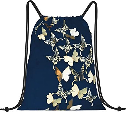 LAMAME Triangel Streifen Bohemian Muster gedruckt Kordelzug Rucksack Casual Sport Rucksack Neutral Turnbeutel, 3D Metallischer Schmetterling, One size